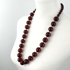 CHERRY amber bakelite necklace – 29″ & 116 grams of 19mm 10mm clear red beads