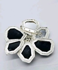 Modernist Flower Brooch Black & Silver Mirror 3.5 in HUGE Modern Floral