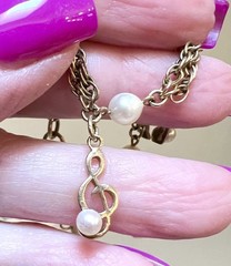 LOVELY Music Themed 14 Kt. Gold-Filled & Solid 14 Kt. Gold Pearl Charm Bracelet