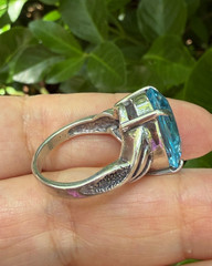 VINTAGE LARGE OVAL CUT BLUE TOPAZ SOLITAIRE RING 925 STERLING SILVER STATEMENT
