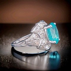 Vintage Filigree Platinum Engagement Ring 4.10ct. Blue Neon Tourmaline Oval Cut