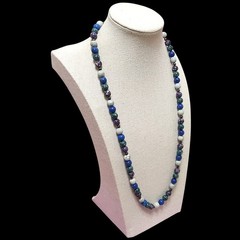 VTG Boho Long Blue Purple Natual Stone Beaded Bohemian Statement Necklace 25″