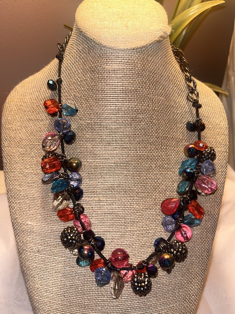 Necklace With Plastic and Glass Beads Multi Color 24” Lot JJ