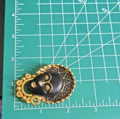 Vintage Gold Tone African Tribal Lady Face Mask Brooch Pin Pendant MCM Costume