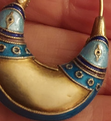 Vintage Chinese Cloisonne Enamel Dangle Hoop Earrings Stamped Silver