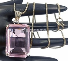 Pretty Emerald 100Ct TCW Pink Topaz 925 Sterling Silver Gemstone Pendant 24JQ