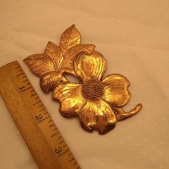 Mid-century Large Pressed Copper Brooch Dogwood Flower Stem 3.25″ x 2″