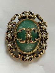 Judy Lee 1960’s “Spanish Moss” Brooch Victorian Revival Art Glass Faux Pearl 1.5