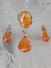 Vintage Sterling Silver Amber Ring/Earrings & Pendant Same Day Shipping Read