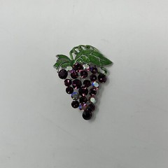 Vintage Grape Cluster Brooch Purple Rhinestones Silver VTG Costume Jewelry