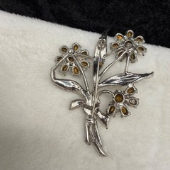 Vintage Rhinestone Flower Brooch Pot Metal Silver Tone READ