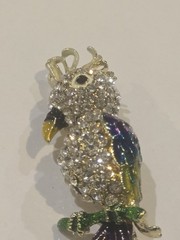 Rhinestone Cockatoo Parrot Bird Brooch Pin Crystal Rainbow Enamel Tropical Bird