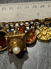 Vintage FLORENZA Fleur de Lis Amber Glass Charm/ Fob Etruscan Bracelet
