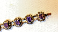 Antique amethyst and markasite bracelet ss links, byzantine design size 6 , 2.4g