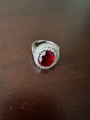 Vintage 925 Sterling Silver Large Red Oval Halo Cocktail Statement Ring Size 8