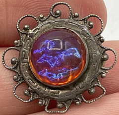 Vintage 7/8-inch Cobochon Filigree Brooch Pin Marked Sterling Silver Romantic