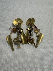 Lunch At The Ritz Wine List Earrings Crystal Enamel Dangle Pierced Ears