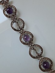 Exquisite, old Bracelet, 925 Silver, with Amethysts, Teka Theodor Klotz, 49.6g