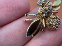 Vintage St. John Gold Tone Metal Bee Pin / Brooch w/ Inset Pave Crystals