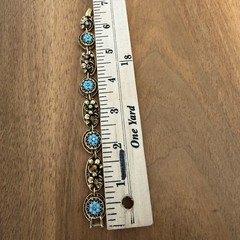 Vintage ART Arthur Pepper Gold Tone Bracelet Filigree Blue Flowers Signed 6.5″