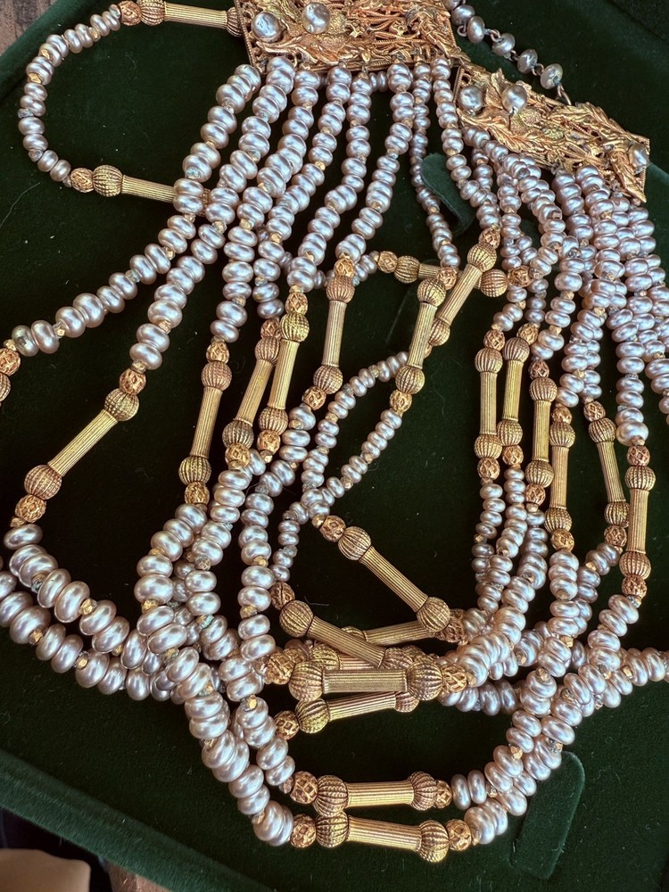 Vintage Miriam Haskell Baroque Pearl Multi-Strand Necklace (c. 1940s–1950s)