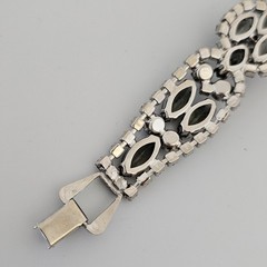 Vintage Bracelet Brooch Earring Set Smoky Gray AB Rhinestone Silver Tone