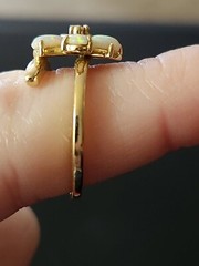 14K YELLOW GOLD OPAL AND DIAMOND RING SIZE 7, 3.1g
