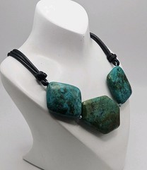 AIL Aluma Sterling Silver 3 Stone Chrysocolla Leather Cord Necklace