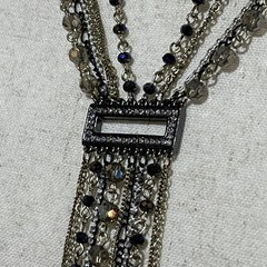 Art Deco 6-Strand Lariat Smoky Quartz Faceted Crystal Necklace w/AB; Dramatic!