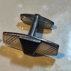 Foster Signed Vintage Cufflinks Modernist Silver and Black Lucite