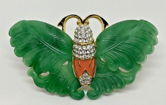 Vintage Signed Kenneth Jay Lane KJL Faux Carved Jade Butterfly Brooch Pin