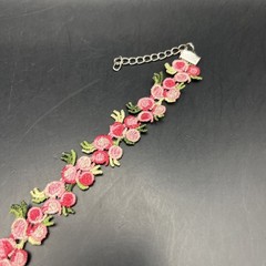 Vintage 90s Fabric Choker Necklace Pink Floral Adjustable 12.5 to 14.5 Inch