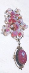 SALE VINTAGE EGYPTIAN SCARAB PENDANT VTG FUCHSIA GIVRE GLASS NECKLACE SET OOAK