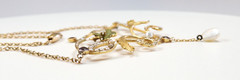 Antique Art Nouveau 1900’S Diamond Pearl Enamel Necklace 17 1/2″ 14K Yellow Gold