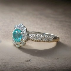 Vintage 14k White Gold Engagement Ring 1.32CT. Blue Neon Tourmaline Round Cut