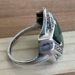 Vintage LCW Art Decor Ring 5.25 Green Chrysoprase Marcasite 925 Sterling 3.7g