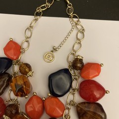 Beautiful Necklace Gold Tone Coral Orange Amber Chunky Beads Signed EL
