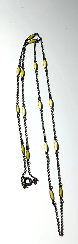 FABULOUS! STERLING Antique 2 SIDED ENAMEL GUILLOCHE 16 STATION NECKLACE/Chain