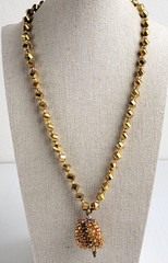 Vintage Gold Crystal Pendant Beaded Necklace 21 in Box Clasp