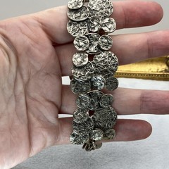 Vtg Mid Century Modernist Brutalist Pewter Panel Bracelet Funky Abstract Bold