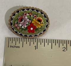 Colorful Micro Mosaic Pin Flowers Leaves Red Green Yellow Blue White Excellent