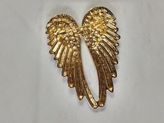 Beautiful Angel Wings Brooch Pendant Iridescent Rhinestones Gold Tone White Pink