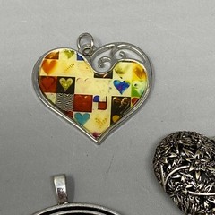 Silver Tone Pendant Lot of 4 Hearts Swirl Articulated Lady Flapper Pure No Chain