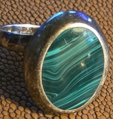 Vintage Taxco Malachite And Silver Ring 9.6 Grams Mexico Marked Adjustable