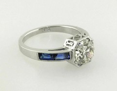 3Ct Art Deco Style Lab Created Diamond & Sapphire Wedding 14k White Gold FN Ring