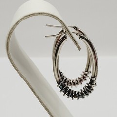 Oval Hoop with Rope Wire Twist Bottom Silver Tone Italy Vintage Earrings