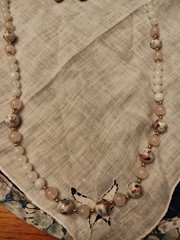 White Glass & Pink Quartz Butterfly Cloisonne Beads Necklace & Earrings Set 27 L