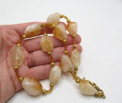 Vintage Stunning Rutilated Quartz Barrel 13.75 Loop Hook Precious Stone Necklace
