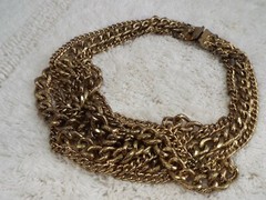 Heavy Goldtone Knotted Chain Collar Necklace (D43)