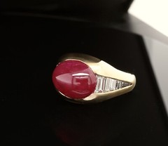 Natural Ruby & .97ct Diamond Set 18k Yellow Gold Ring Size H Val $12750